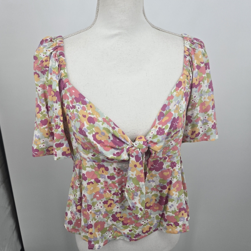 Miss Selfridge Retro Floral Tie-Front Crop Top Size 8 (6602)